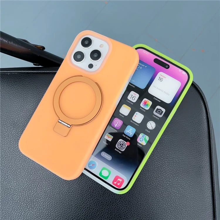 Pour iPhone 15 Pro Compatible avec étui de téléphone en silicone liquide MagSafe anti-rayures + Couverture PC avec support - Vert