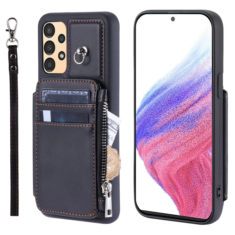 Custodia protettiva per telefono Shockproof 009 per Samsung Galaxy A53 5G, custodia con portafoglio RFID in PU+TPU con supporto per cerniera e tracolla - Nero