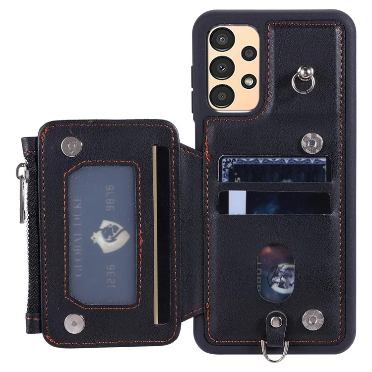 009 Pour Samsung Galaxy A52 4G / A52 5G / A52s 5G Étui de téléphone portable avec blocage RFID, housse en PU+TPU avec support, fermeture éclair et bandoulière - Noir