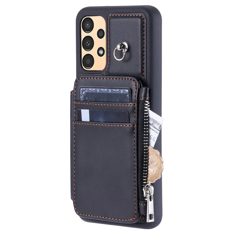 009 Pour Samsung Galaxy A52 4G / A52 5G / A52s 5G Étui de téléphone portable avec blocage RFID, housse en PU+TPU avec support, fermeture éclair et bandoulière - Noir