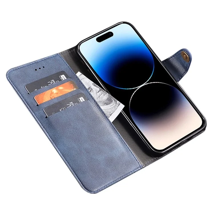 IDEWEI For iPhone 15 Plus Anti-Scratch Shockproof Cell Phone Case Shell PU Leather Wallet Phone Cover - Azul