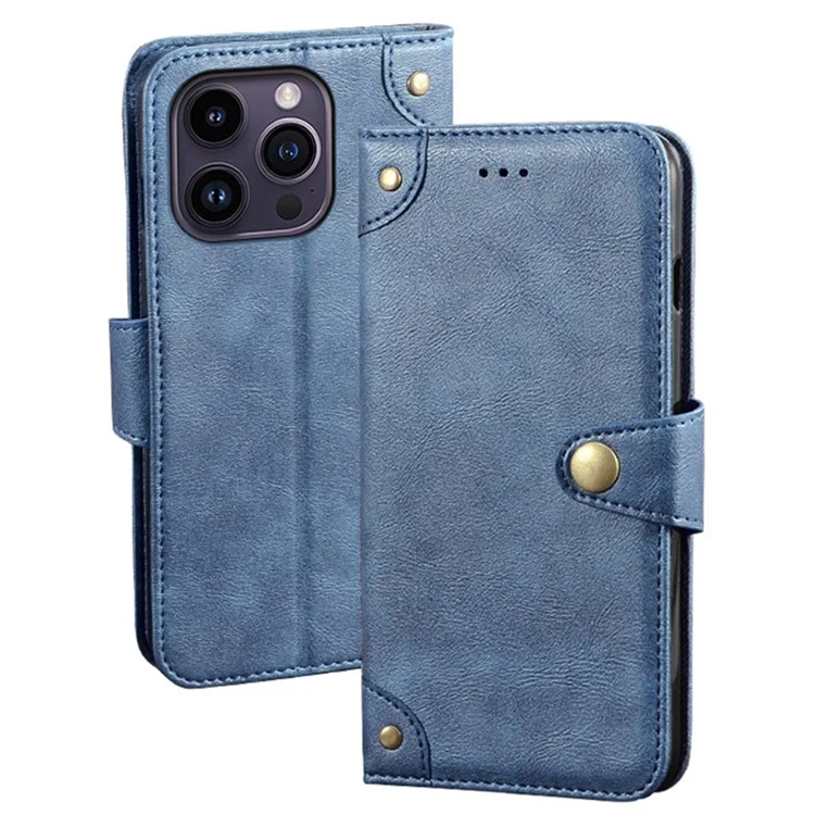 IDEWEI For iPhone 15 Phone Cover Slim-fit PU Leder-Brieftasche Stoßfeste Handy-Ständer-Hülle - Blau