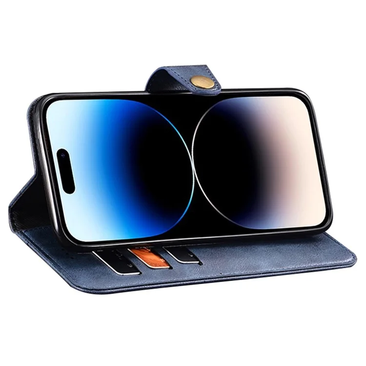 IDEWEI For iPhone 15 Phone Cover Slim-fit PU Leder-Brieftasche Stoßfeste Handy-Ständer-Hülle - Blau