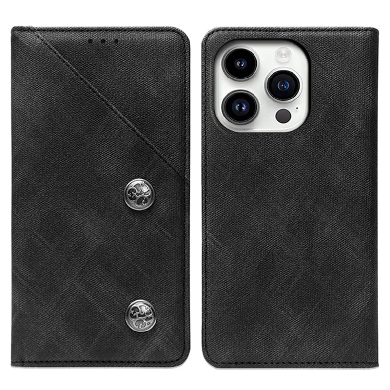 IDEWEI For iPhone 15 Pro Max PU Leather Phone Case Retro Texture Shell Stand Card Slot Magnetic Phone Cover - Black