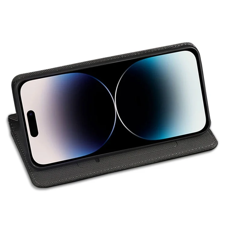 IDEWEI Retro Texture Phone Case for iPhone 15 Pro, Funda de Teléfono de Cuero Magnética con Ranura para Tarjeta - Negro