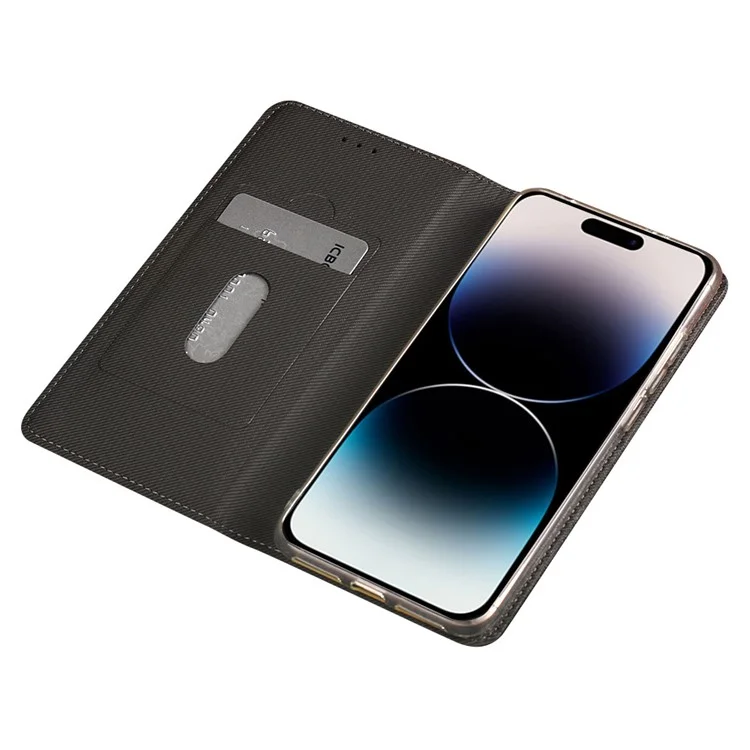 IDEWEI Retro Texture Phone Case for iPhone 15 Pro, Funda de Teléfono de Cuero Magnética con Ranura para Tarjeta - Negro