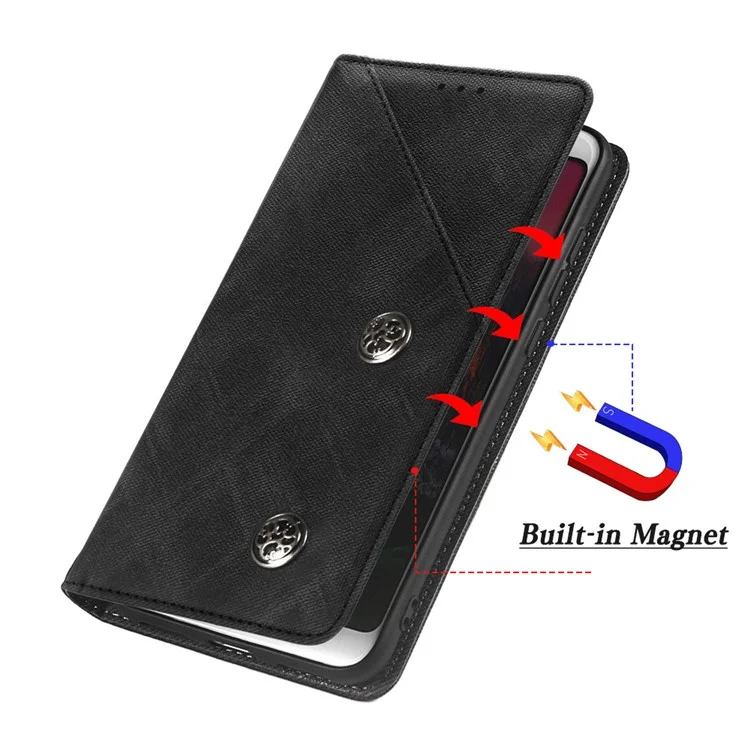 IDEWEI Retro Texture Phone Case for iPhone 15 Pro, Funda de Teléfono de Cuero Magnética con Ranura para Tarjeta - Negro