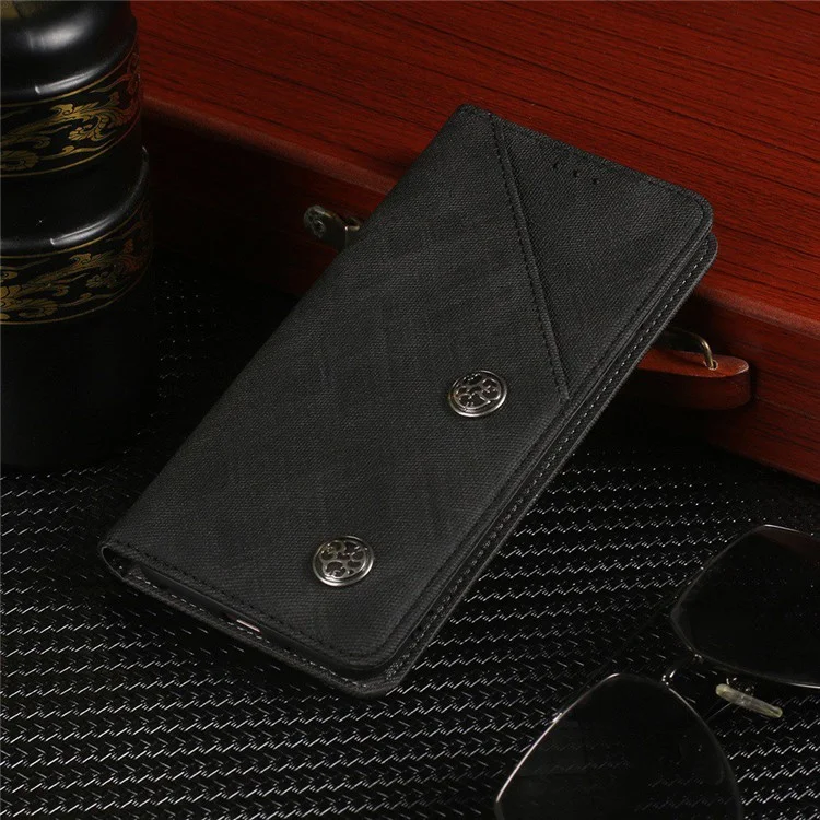 IDEWEI Retro Texture Phone Case for iPhone 15 Pro, Funda de Teléfono de Cuero Magnética con Ranura para Tarjeta - Negro