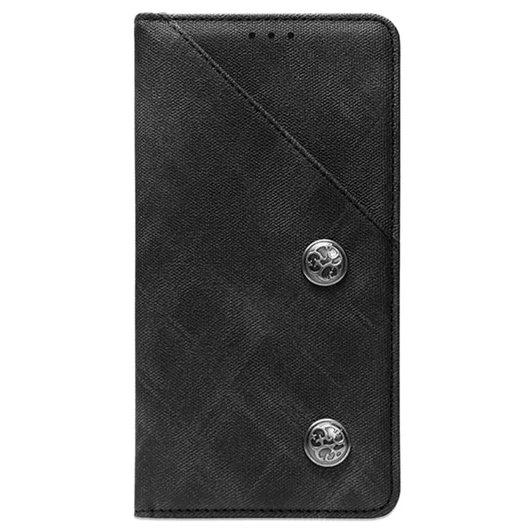 IDEWEI Retro Texture Phone Case for iPhone 15 Pro, Funda de Teléfono de Cuero Magnética con Ranura para Tarjeta - Negro