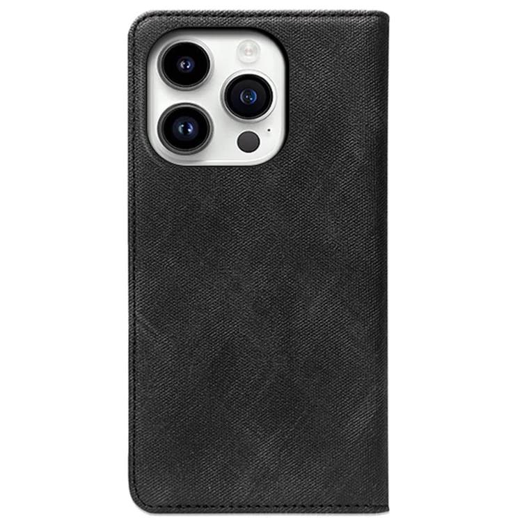 IDEWEI Retro Texture Phone Case for iPhone 15 Pro, Funda de Teléfono de Cuero Magnética con Ranura para Tarjeta - Negro
