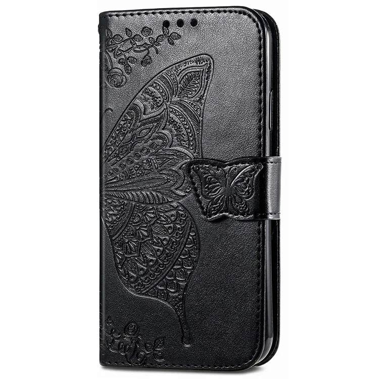 Para Realme C21Y / C25Y Butterfly Imprint Stand Wallet Case PU Leather Anti-fall Phone Cover - Negro