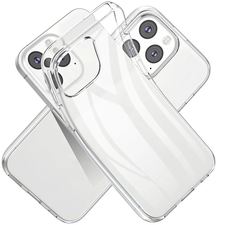 Für iPhone 15 Pro TPU Clear Phone Case + Tempered Glass Lens Protector + 2.5D Arc Edge Screen Protector