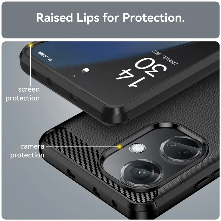 For Oppo K11 5G / OnePlus Nord CE3 5G Phone Case Carbon Fiber Texture Soft TPU Brushed Cover - Black