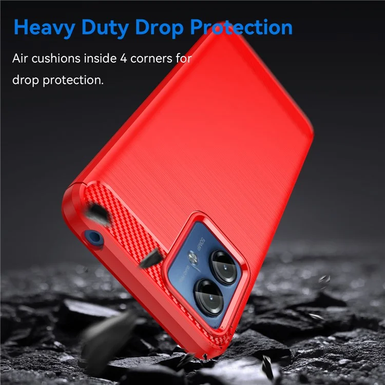 Soft TPU Brushed Cover for Motorola Moto G14 4G , Carbon Fiber Texture Phone Case - Red