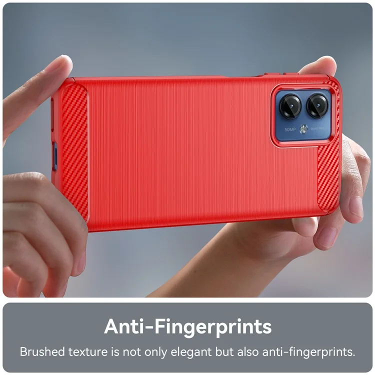 Soft TPU Brushed Cover for Motorola Moto G14 4G , Carbon Fiber Texture Phone Case - Red