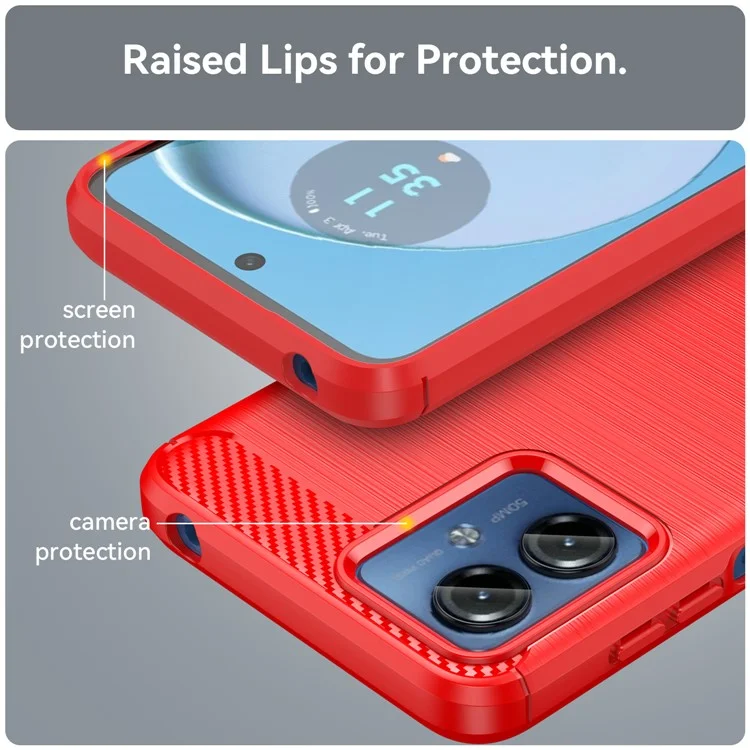 Soft TPU Brushed Cover for Motorola Moto G14 4G , Carbon Fiber Texture Phone Case - Red