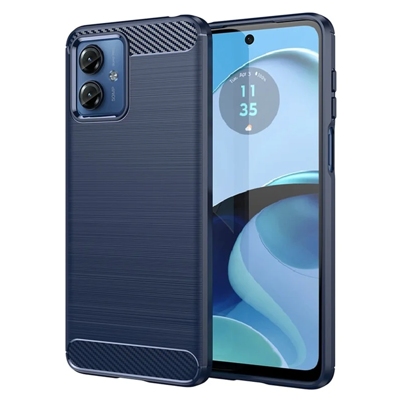 Soft TPU Brushed Cover for Motorola Moto G14 4G , Carbon Fiber Texture Phone Case - Blue