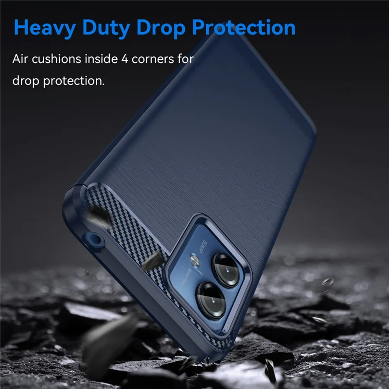 Soft TPU Brushed Cover for Motorola Moto G14 4G , Carbon Fiber Texture Phone Case - Blue