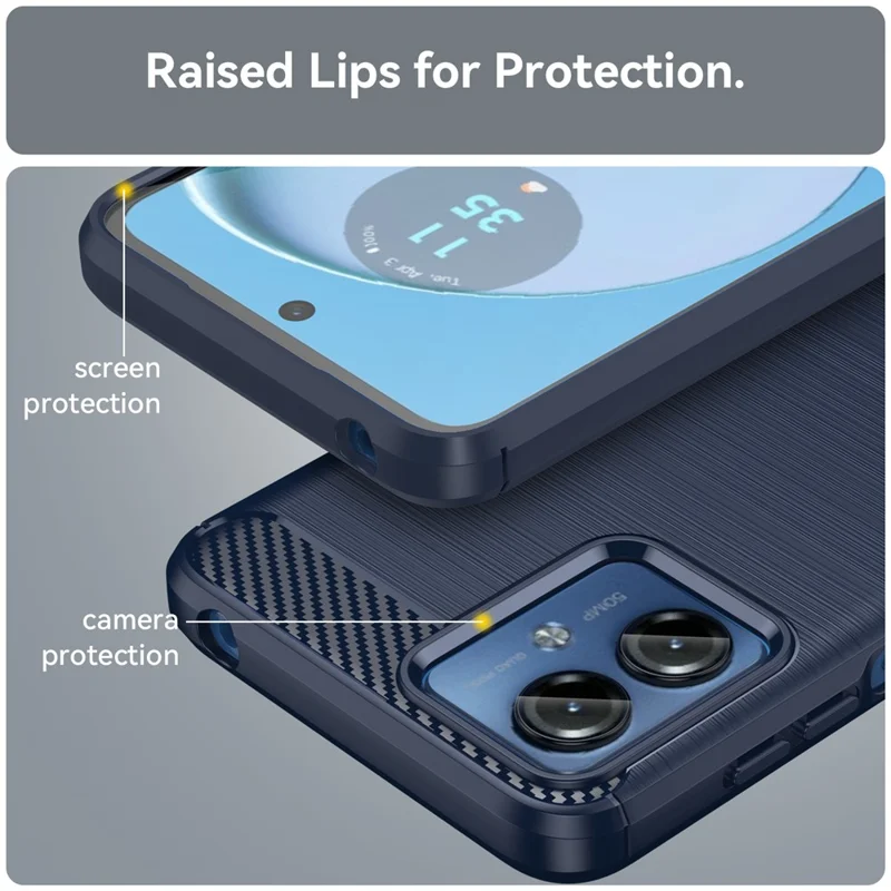 Soft TPU Brushed Cover for Motorola Moto G14 4G , Carbon Fiber Texture Phone Case - Blue