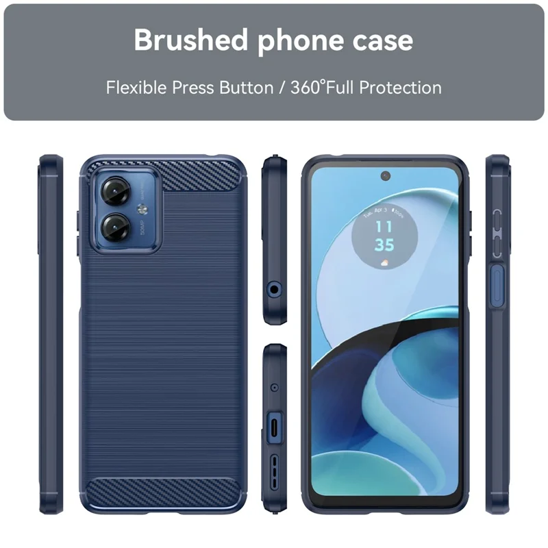 Soft TPU Brushed Cover for Motorola Moto G14 4G , Carbon Fiber Texture Phone Case - Blue