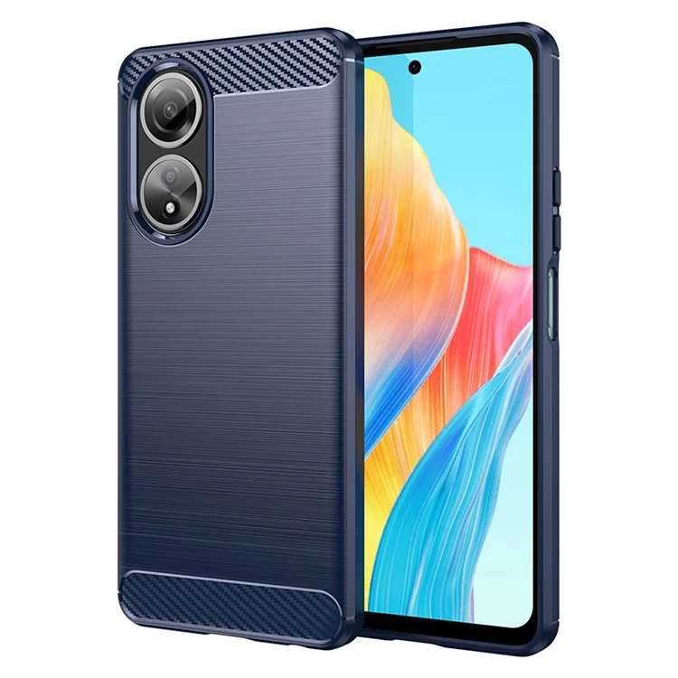 Telefon-Hülle für Oppo A58 4G, Kohlefaser-Textur Telefon-Hülle Soft TPU Gebürstete Abdeckung - Blau