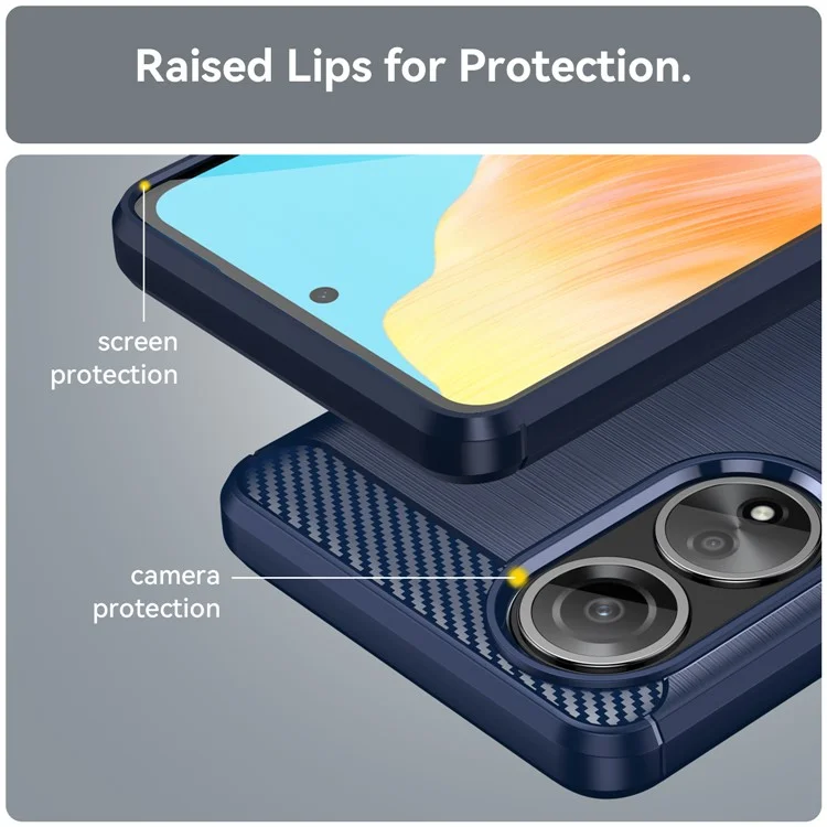 Telefon-Hülle für Oppo A58 4G, Kohlefaser-Textur Telefon-Hülle Soft TPU Gebürstete Abdeckung - Blau