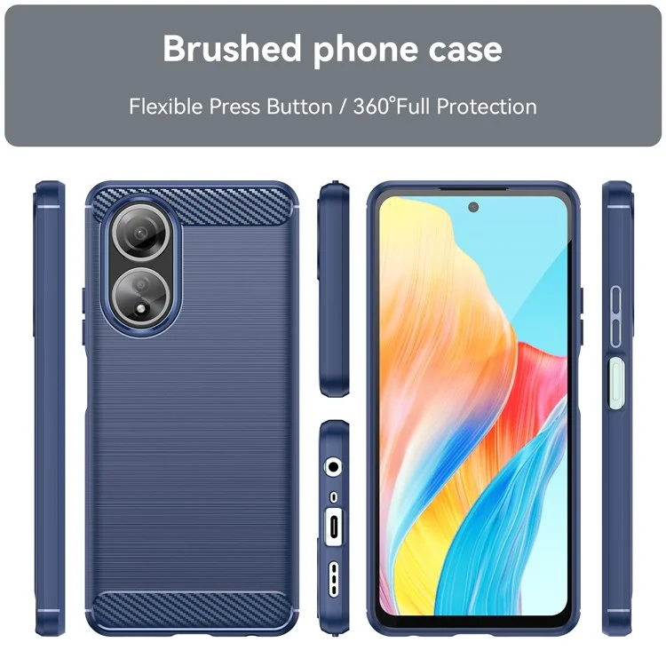 Telefon-Hülle für Oppo A58 4G, Kohlefaser-Textur Telefon-Hülle Soft TPU Gebürstete Abdeckung - Blau