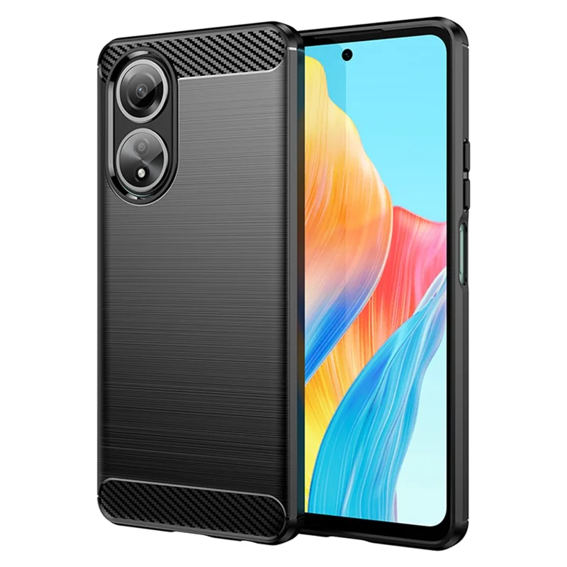 Phone Shell per Oppo A58 4G, Custodia per telefono in fibra di carbonio con texture, Cover morbida in TPU spazzolato - Nero