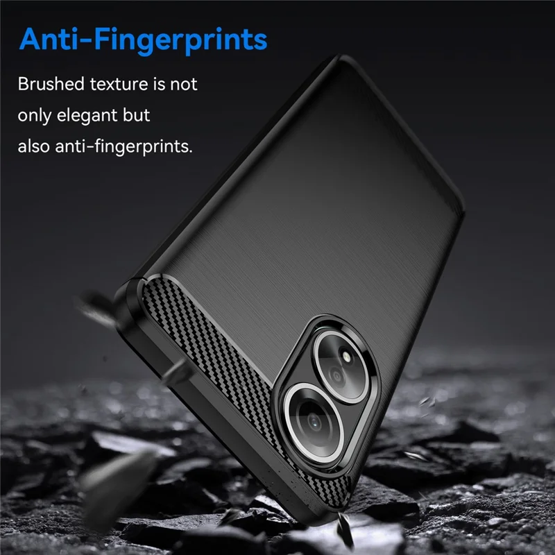 Phone Shell per Oppo A58 4G, Custodia per telefono in fibra di carbonio con texture, Cover morbida in TPU spazzolato - Nero