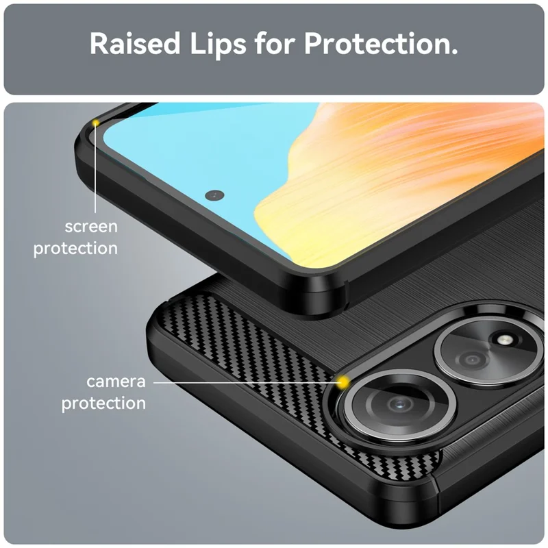 Phone Shell per Oppo A58 4G, Custodia per telefono in fibra di carbonio con texture, Cover morbida in TPU spazzolato - Nero