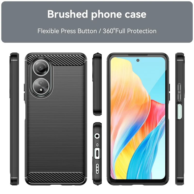 Phone Shell per Oppo A58 4G, Custodia per telefono in fibra di carbonio con texture, Cover morbida in TPU spazzolato - Nero