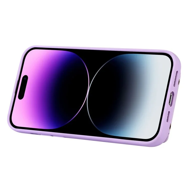 For iPhone 15 Pro PU Leather+TPU Cover Phone Shell Card Holder Cell Phone Cover with Ring Holder Kickstand - Light Purple
