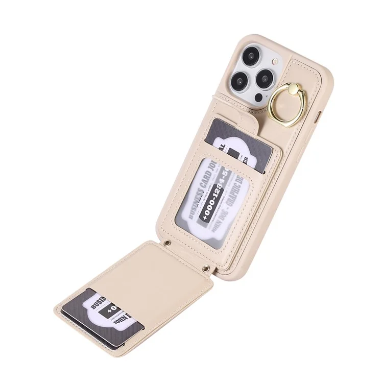 Para iPhone 15 Kickstand Phone Cover Case Slim-Fit PU Leather+TPU Card Holder Cell Phone Shell - Bege