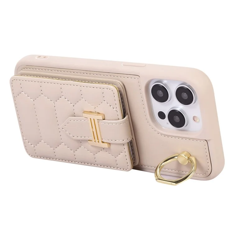 Para iPhone 15 Kickstand Phone Cover Case Slim-Fit PU Leather+TPU Card Holder Cell Phone Shell - Bege