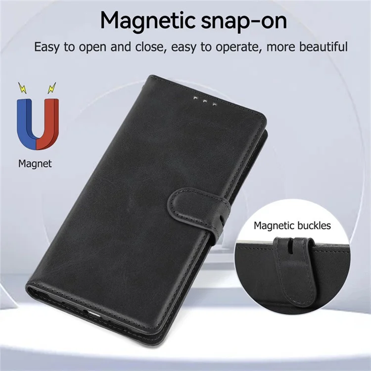 For iPhone 15 Stand Calf Texture Phone Case PU Leather Full Protection Phone Cover Wallet - Black
