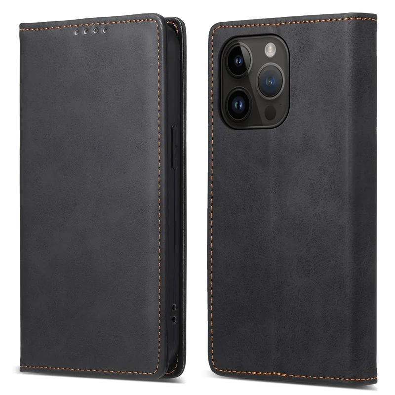 DF-05 Per iPhone 15 Pro Max Custodia in Pelle PU Smartphone RFID Blocking Phone Stand Cover Portafoglio - Nero