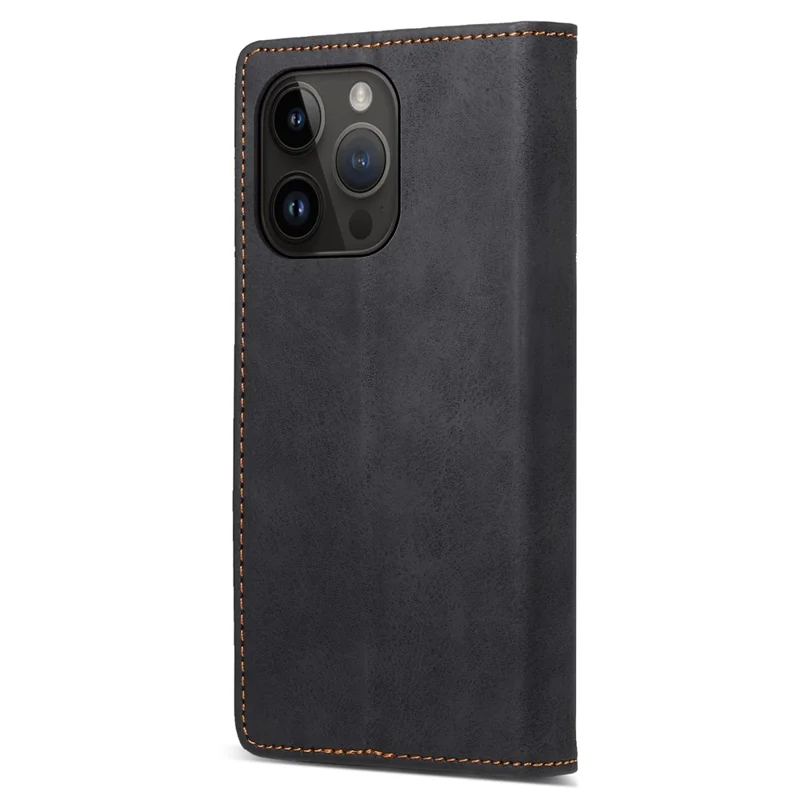 DF-05 Per iPhone 15 Pro Max Custodia in Pelle PU Smartphone RFID Blocking Phone Stand Cover Portafoglio - Nero
