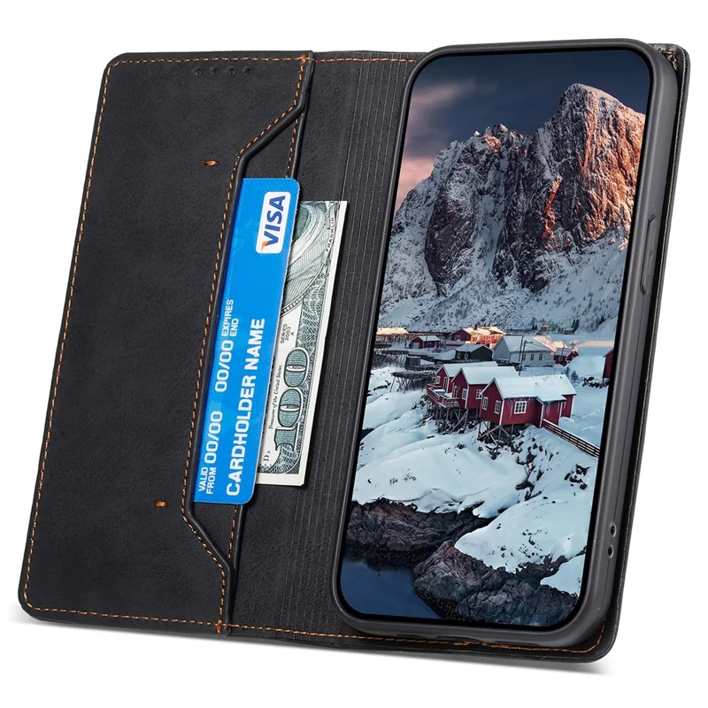 DF-05 Per iPhone 15 Pro Max Custodia in Pelle PU Smartphone RFID Blocking Phone Stand Cover Portafoglio - Nero