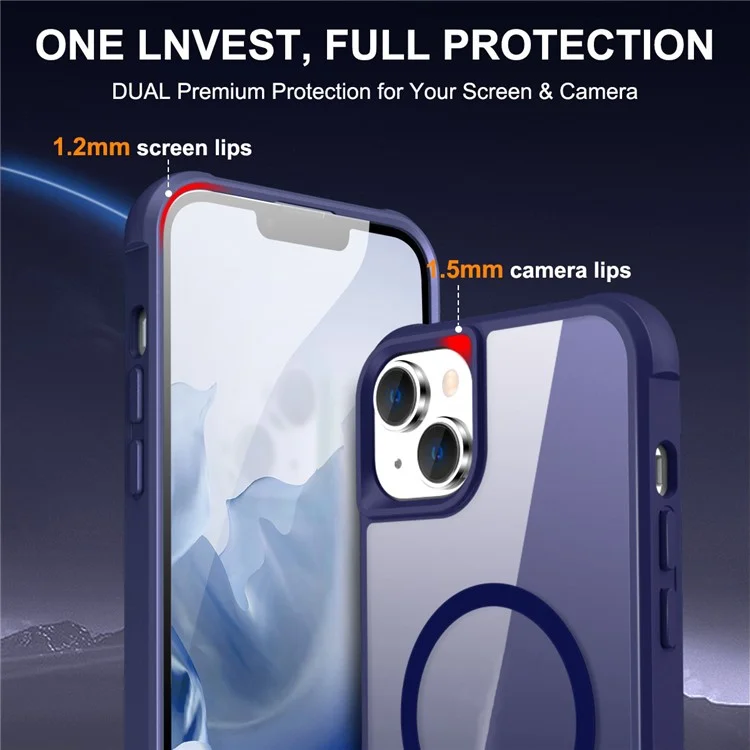For iPhone 15 Protective Case Compatible with MagSafe Scratch-Proof TPU+PC Phone Cover - Blue