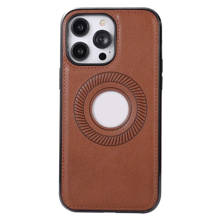 Für iPhone 15 Pro Max Logo View Magnetic Case Litchi Textur stoßfestes PU-Leder beschichtetes TPU-Handyhülle - Braun
