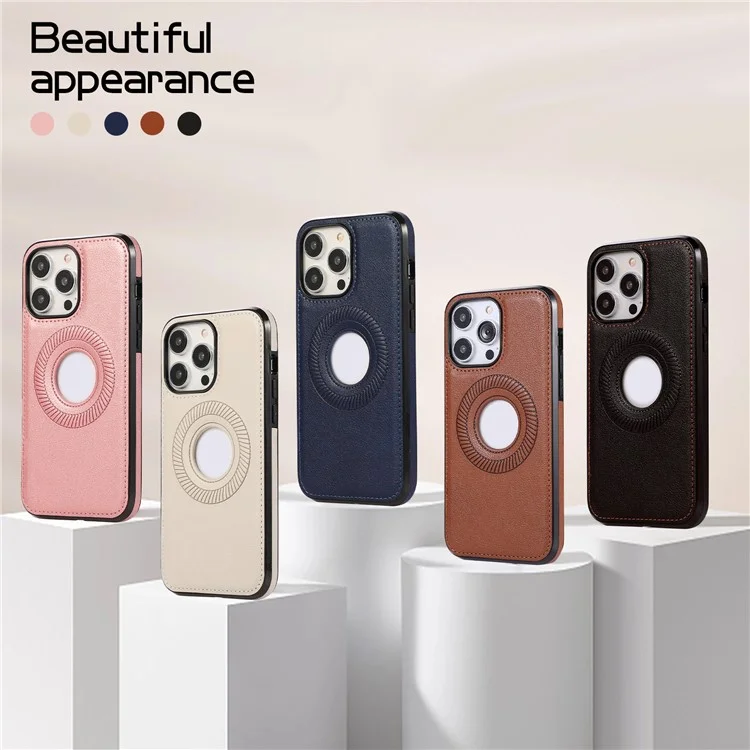 Für iPhone 15 Pro Max Logo View Magnetic Case Litchi Textur stoßfestes PU-Leder beschichtetes TPU-Handyhülle - Braun