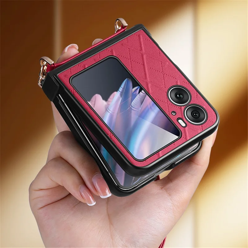 SULADA For Oppo Find N2 Flip 5G Folding Phone Case Imprinted Leather Coated PC Cover with Shoulder Strap - Black