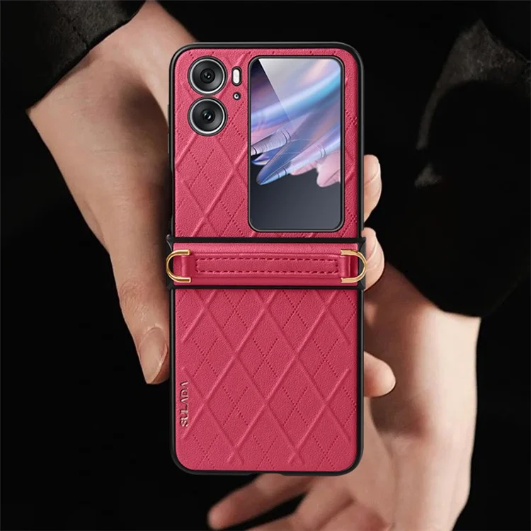 SULADA For Oppo Find N2 Flip 5G Folding Phone Case Imprinted Leather Coated PC Cover with Shoulder Strap - Black