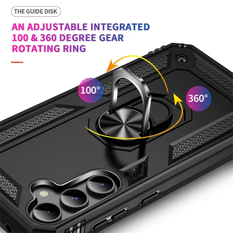 Phone Case for Samsung Galaxy S23 FE Ring Kickstand Anti-fall TPU+PC Cover with Car Mount Metal Sheet - Black