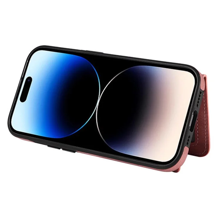 For iPhone 15 Plus PU Leather+TPU Cover Skin-touch Feeling Phone Case Card Holder Kickstand Phone Shell - Red