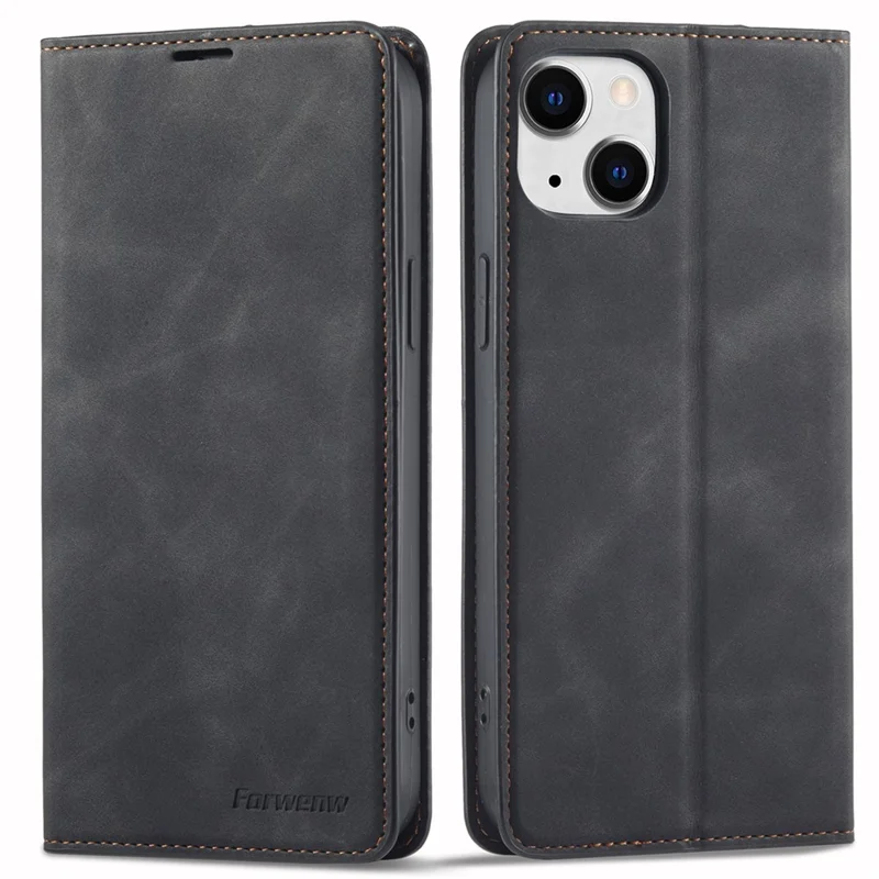 FORWENW Fantasy-Serie für iPhone 15 Plus stoßfeste Brieftasche Telefon Gehäuse Haut-Berührungs-Leder Brieftasche Telefon Abdeckung - Schwarz