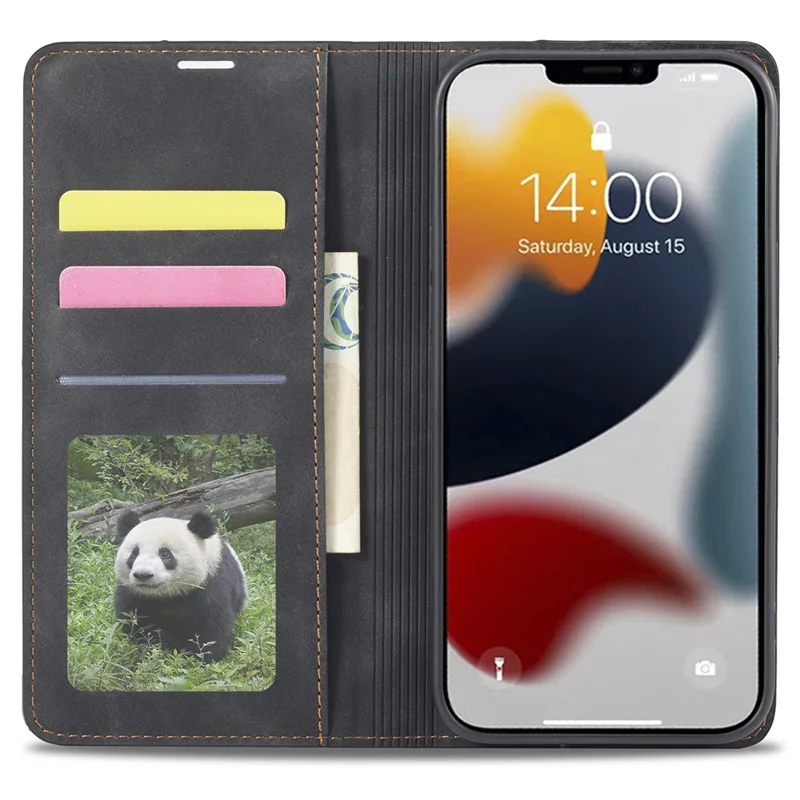 FORWENW Fantasy-Serie für iPhone 15 Plus stoßfeste Brieftasche Telefon Gehäuse Haut-Berührungs-Leder Brieftasche Telefon Abdeckung - Schwarz