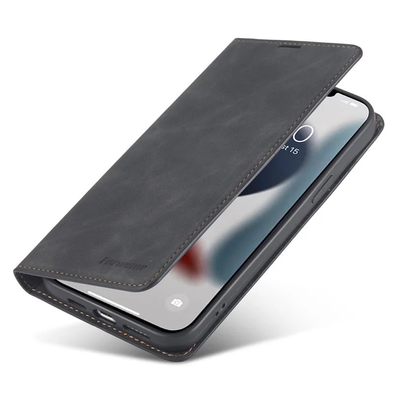 FORWENW Fantasy-Serie für iPhone 15 Plus stoßfeste Brieftasche Telefon Gehäuse Haut-Berührungs-Leder Brieftasche Telefon Abdeckung - Schwarz