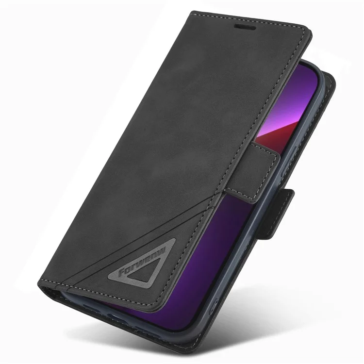 FORWENW F3 Series For iPhone 15 Plus Flip Leather Wallet Shell Phone Stand Case Anti-fall Phone Cover - Black