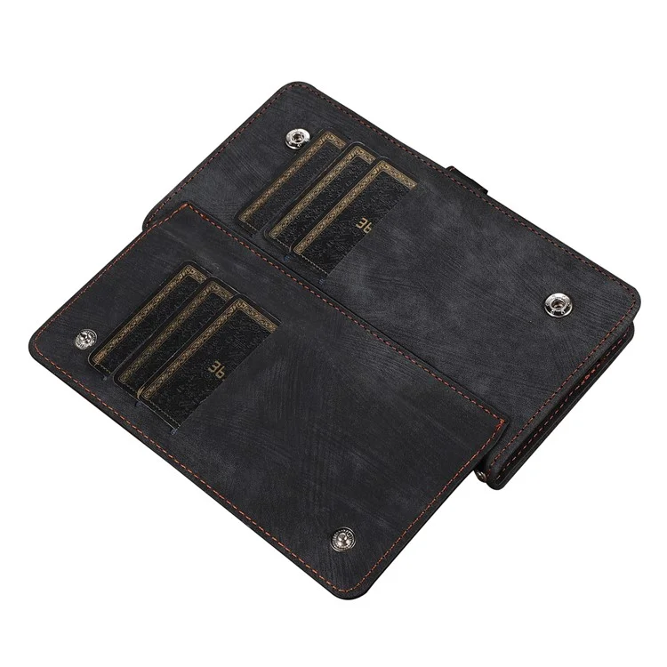 Per iPhone 15 Pro Max Stand Wallet Case 9 Card Slots Zipper Pocket PU Leather Phone Cover with Strap - Nero
